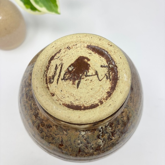 VINTAGE Signed Studio Pottery Glazed Midcentury Stoneware Vase - Picture 5 of 7